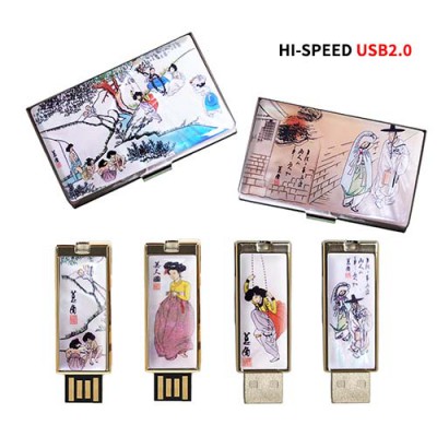 빛나 풍속화 자개 2종세트 (명함케이스+USB메모리 2.0 4GB~128GB) 4종