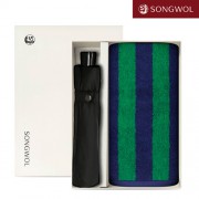 [송월타올] 송월 듀얼 스트라이프40 (180g) + 3단 컬러무지 우산 2P 콤보세트