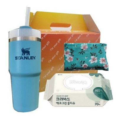 지구생각 친환경 3종세트(스탠리 퀜처591ml+더블빅시장가방+에코그린생분해물티슈)