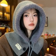 로페리아 뽀글이 니트 후드 목도리 귀덮게 모자 일체형(0216855)