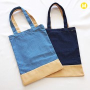 모모카멜 투톤 데님 포인트 에코백 30X40cm HE32
