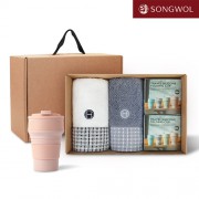 송월타올 리빙 기프트세트 38 (호텔컬렉션 톤40 2P + 실리콘텀블러500ml 2P)