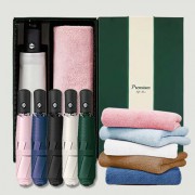 라이트핏 블랙그립 원터치 3단자동 암막양우산+보송보송 데일리 순면타올155g 우산타올 선물세트