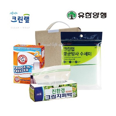 친환경스위트홈세트45호(암앤해머냉장고탈취제+크린랩지퍼백+항균망사수세미)