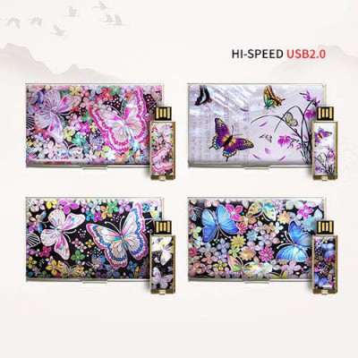 빛나 꽃나비 시리즈 자개 2종세트 (명함케이스+USB메모리 2.0 4GB~128GB) 4종 이미지