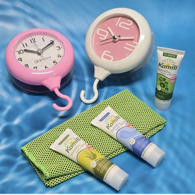 독일 카밀 핸드크림 + 수건 타올걸이 시계, 사은품 선물, 로션 답례품 기념품, 행사 판촉물 욕실 용품