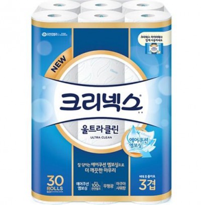 크리넥스 3겹 울트라클린 두루마리 화장지 25m 30롤