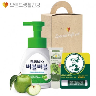 브생건375호 3종세트(크리넥스 버블버블 거품형 핸드워시+카밀 핸드크림+멘소래담 메디케이티드 립밤)