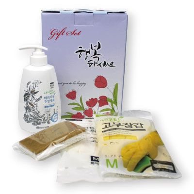 아름다운 주방세제  500ml +면코팅고무장갑 + 니트릴장갑 10매 + 친환경 코코넛수세미 (케이스 이미지 변경 가능)