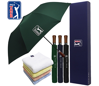 PGA 2단자동 빈티지우드+180g 모달 면사타올 세트