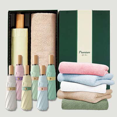 라이트핏 도토리파스텔 3단수동 암막양우산+보송보송데일리 순면타올135g 우산타올 선물세트