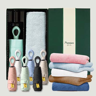 라이트핏 O링손잡이 5단암막양우산+보송보송데일리 순면타올155g 우산선물세트