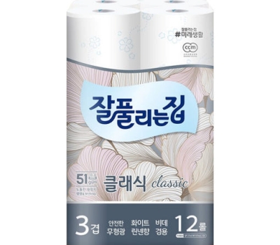 미래생활 잘풀리는집 클래식 3겹데코 27m 12롤 두루마리 휴지